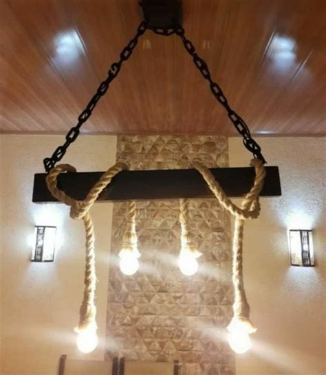 Lumin Ria R Stica De Madeira Pendente De Corda Sisal Elo