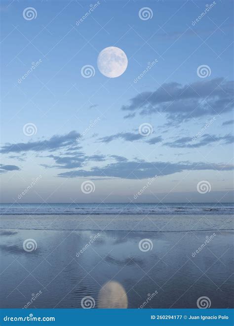 Full Moon Over the Beach at Sunset Stock Image - Image of dawn ...