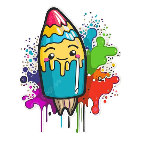 Karakter Pensil Kartun Dengan Clipart Ilustrasi Paiting Berceceran
