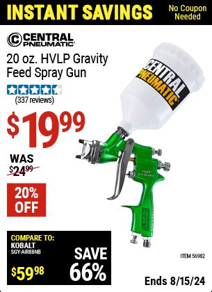 CENTRAL PNEUMATIC 20 Oz HVLP Gravity Feed Spray Gun For 19 99