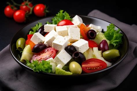 Un Plato De Ensalada Griega Con Queso Feta Y Tomates Foto Premium