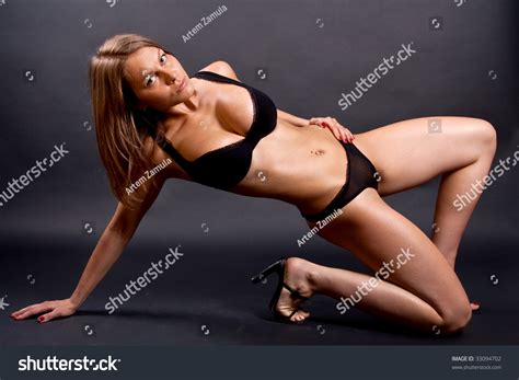 Beautiful Women Posing Lingerie On Black Stock Photo Shutterstock