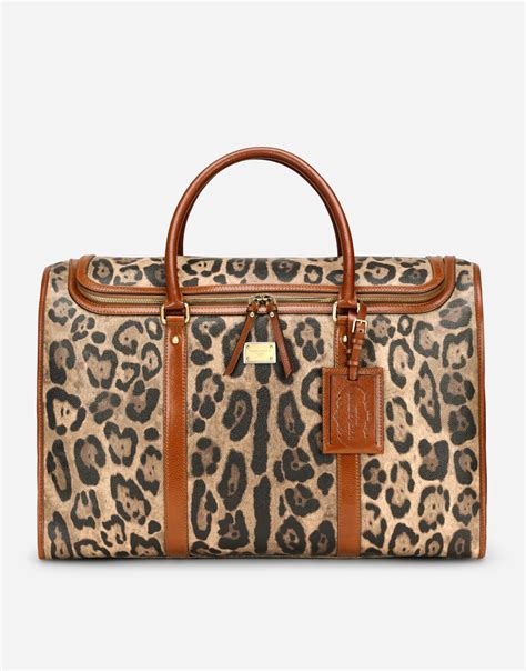 Dolce Gabbana Large Pet Carrier Bag In Leopard Print Crespo With