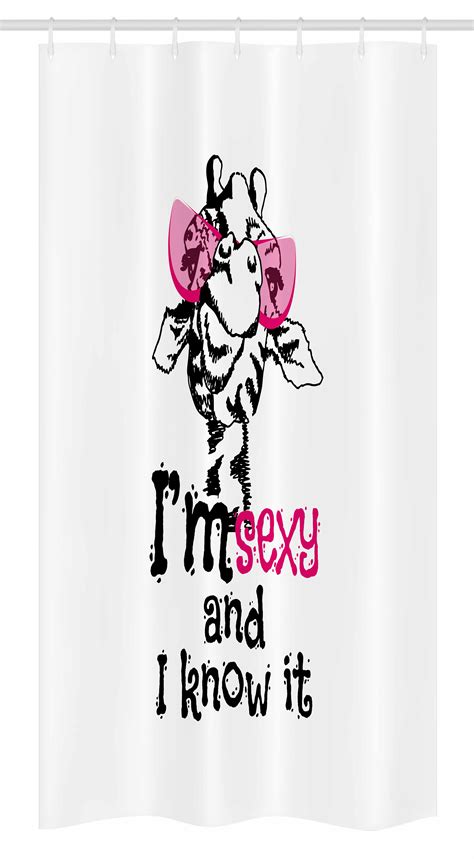 Giraffe Stall Shower Curtain, Funny Animal in Pink Glasses with Quote I