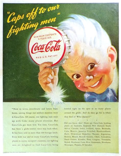 1943 Coca Cola WWII Ad ~ Sprite Boy ~ Caps Off to Our Fighting Men ...