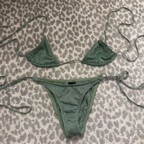 TRIANGL BIKINI GREEN SPARKLE Size XS In AMAZING Depop