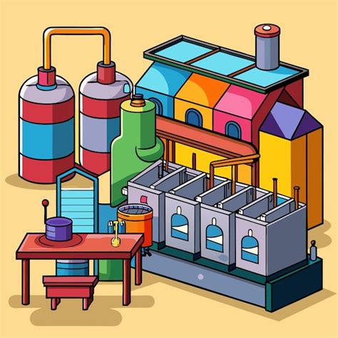 Textile Dyeing Factory Building Vector Graphics For Advertising