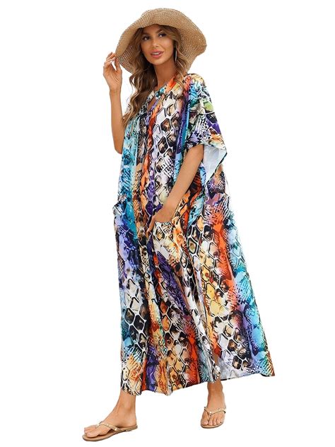 Women S Chiffon Leopard Turkish Kaftan Pockets Swimwear Bikini Cover Up Maxi Dress Snake