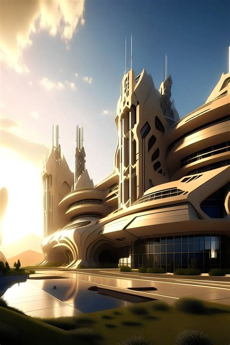 A Modern Big Palace Futuristic Morning Gallery