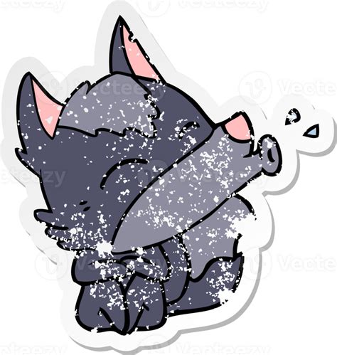 Distressed Sticker Of A Howling Wolf Cartoon 45315007 Png