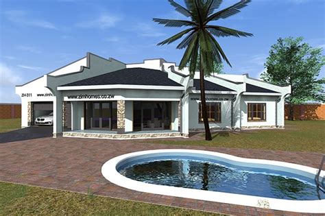 a rendering of a house with a pool and palm tree in the front yard area