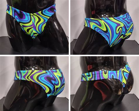 Blue Green Swirl Men S Swim Bikini Brief Half Back Cheeky Thong By Rayze Formerly Nutshack Etsy
