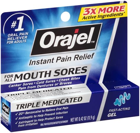 Orajel Mouth Sore Medicine Gel for Cold & Canker Sore Relief, Triple ...