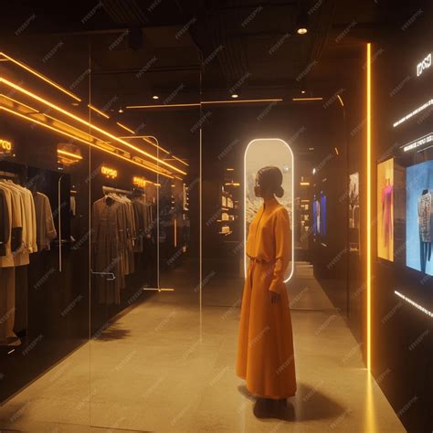 A clothing store with interactive displays and virtual fitting rooms