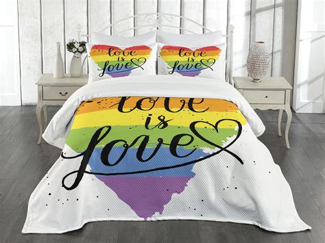 Pride Bedspread Set King Size Lgbt Gay Lesbian Parade Love Is Love Inspiring Hand Writing Paint