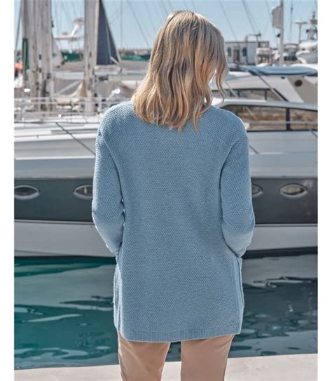 Mid Blue Marl Moss Stitch Open Cardigan Woolovers Us