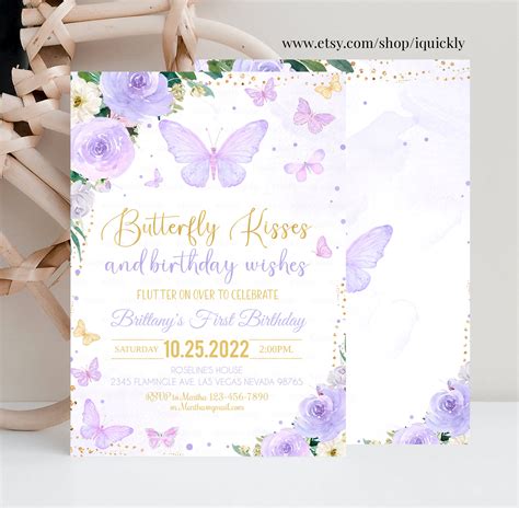 Editable Purple Butterfly Birthday Invitation Girl 1st - Etsy