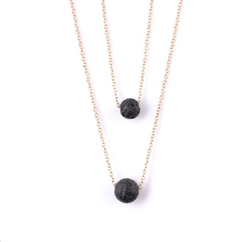 Double Lava Stone Necklace Black Lava Rock Necklace Aromatherapy