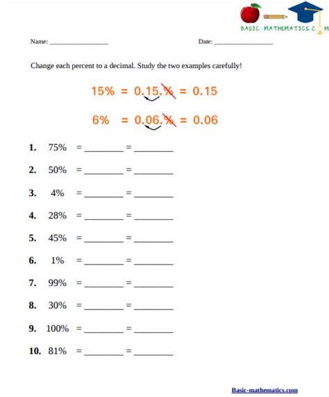 Percent To Decimal Worksheet Geometry Worksheets Decimals Worksheets