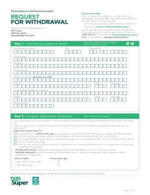 Fillable Online Transition To Retirement Request For Withdrawal Ngs