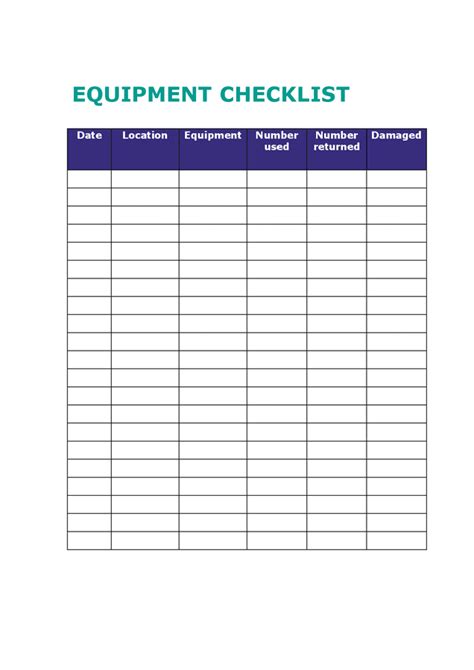 Club Equipment Checklist Template In Word And Pdf Formats Page 2 Of 2