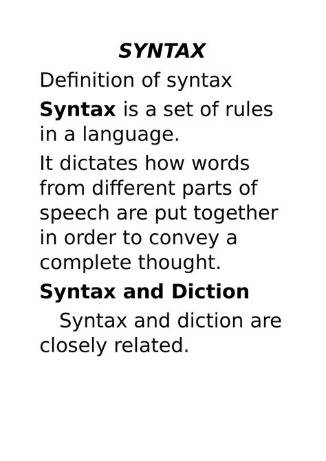 Syntax Syntax Definition Of Syntax Syntax Is A Set Of Rules In A