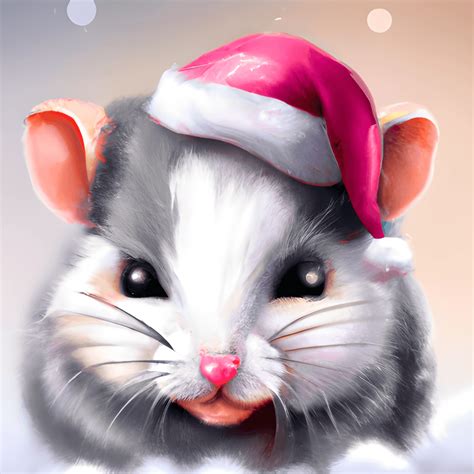 Cute Kawaii Rat Baby With Santa Hat Portrait 3d Art · Creative Fabrica