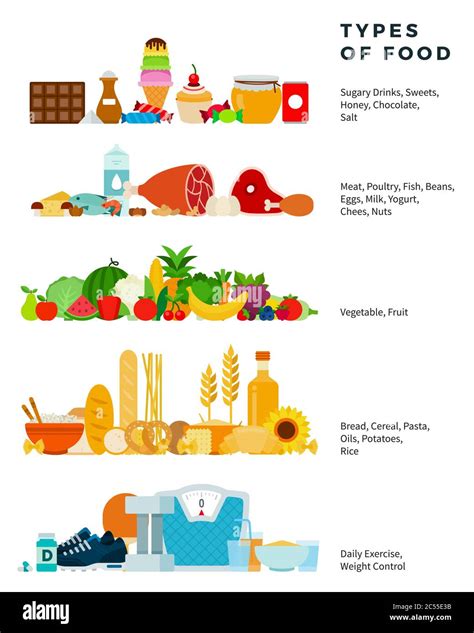 Tipos de alimentos vector plano ilustración Pirámide de alimentos