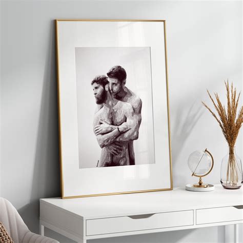 Gay Couple Watercolor Art Print Nude Male Hugging Same Sex Etsy