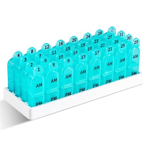 Blue Daviky Monthly Pill Organizer - 2 Times a Day | Convenient ...