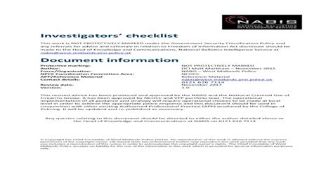 Investigators Checklist Document Llegepoliceuk