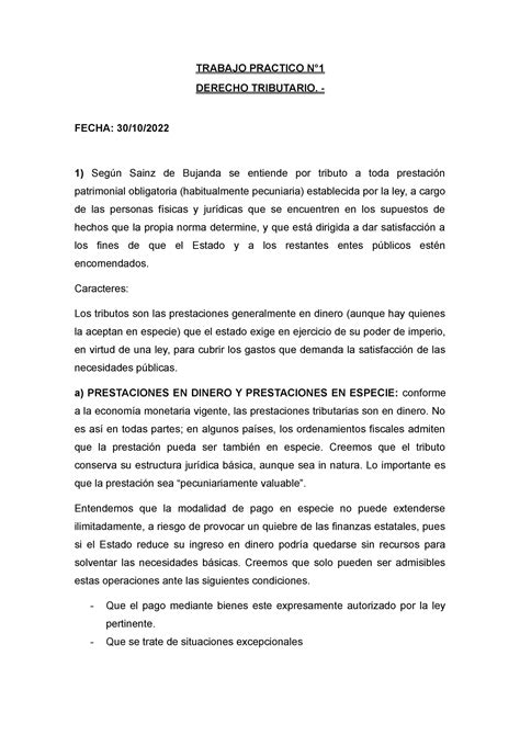 Derecho Tributario Tp Trabajo Practico N Derecho Tributario