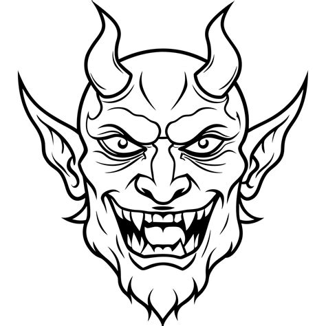 Scary Devil Head With Eyes Glowing In Hellfire Illustration Line Art