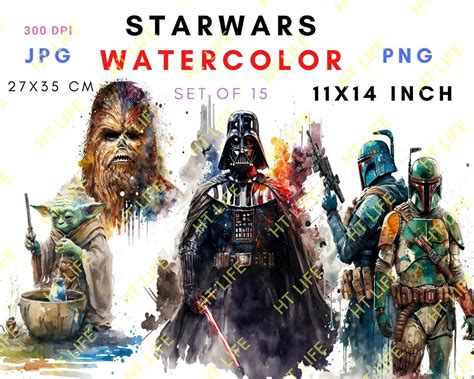 Star Wars Watercolor Yoda Darth Vader Printable Artprints Star Wars