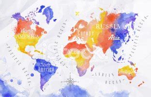 Watercolor World Map Red Purple Stock Clipart | Royalty-Free | FreeImages