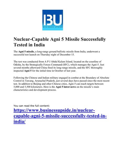 Ppt Nuclear Capable Agni 5 Missile Successfully Tested In India