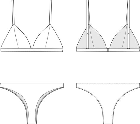 Women S Bikini Fashion Flat Sketch Swimwear Vector Cad Technical Drawings Instant Digital File