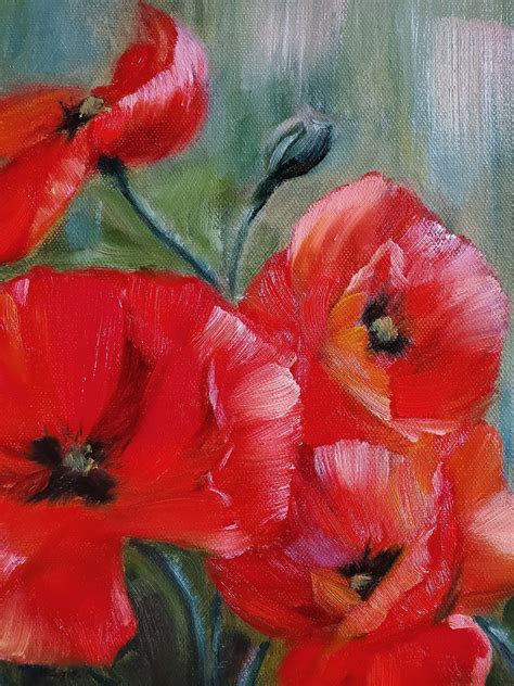 Red Poppy Original Oil Painting Red Flower Wall Art 12x12 Etsy