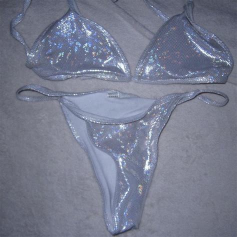 Bikini Set Sparkly Holographic Removable Padding Depop