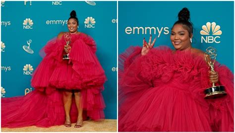 Lizzo Wins Big At The Emmy Awards 2022 In A Jaw Dropping Red Hot Gown With A Long Train Watch