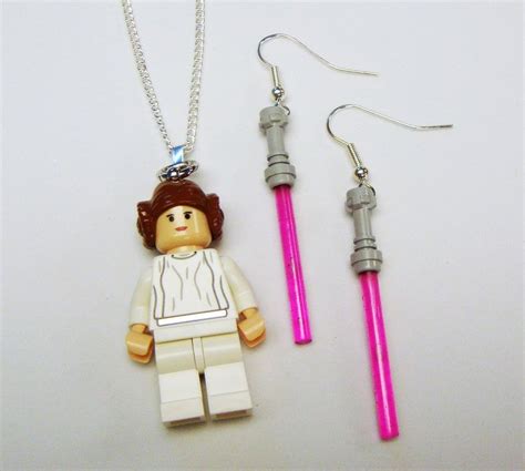 Star Wars Lego Princess Leia Minifig Necklace And Pink Light Saber