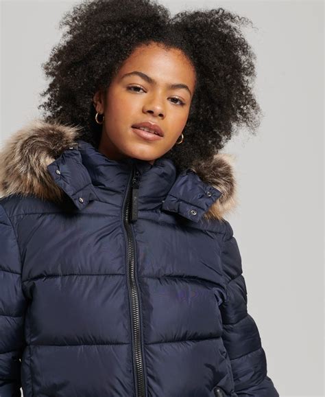 Womens Mountain Hooded Fuji Longline Coat In Eclipse Navy Superdry Uk
