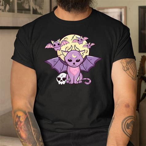 Kawaii Pastel Goth Cute Creepy Witchy Cat And Skull With Bat Shirt