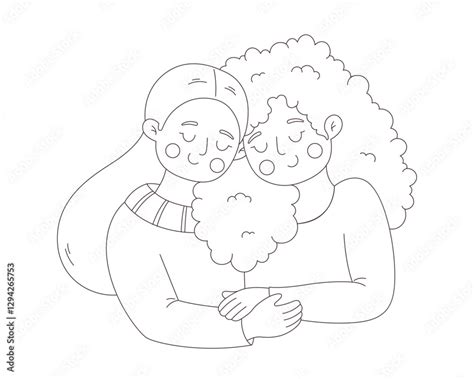Cute Happy Lesbian Couple Hugging Coloring Page Love Is Love Happy