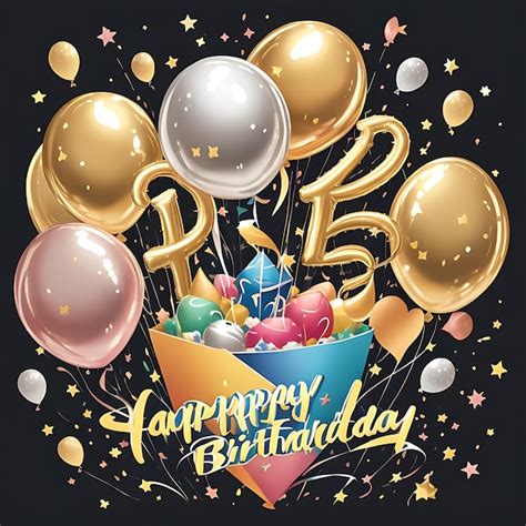 Premium Photo Happy Birthday Golden And Silver Balloons With Confetti