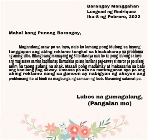 Panuto Sumulat Ng Isang Liham Para Sa Sarili Tungkol Sa Pagpanig Sa