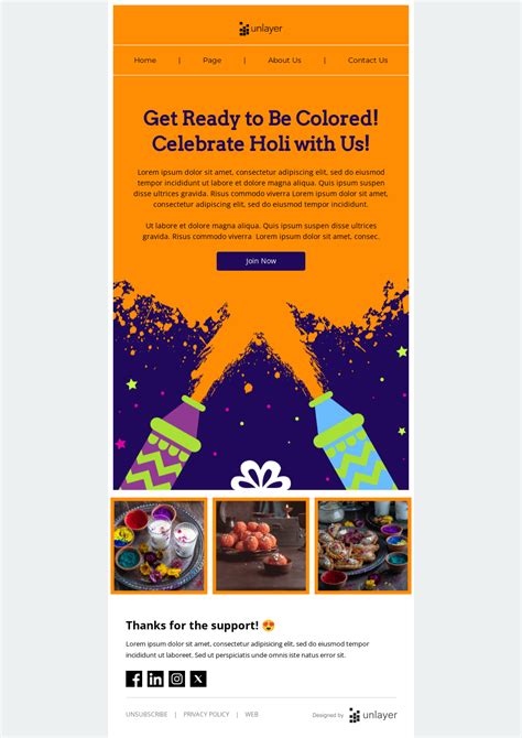 Holi Invitation Email Template Unlayer