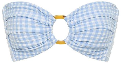 Montce Peri Micro Gingham Tori Ties Bandeau Bikini Top In Blue Lyst Uk