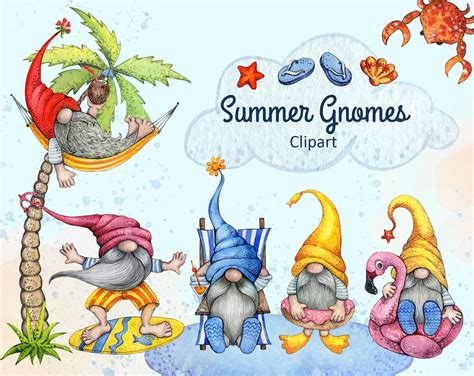 Watercolor Summer Gnomes Summer Beach Png Nordic Gnome Etsy