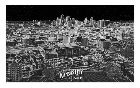 Kansas City Skyline Print Black Skyline - Gallup Map